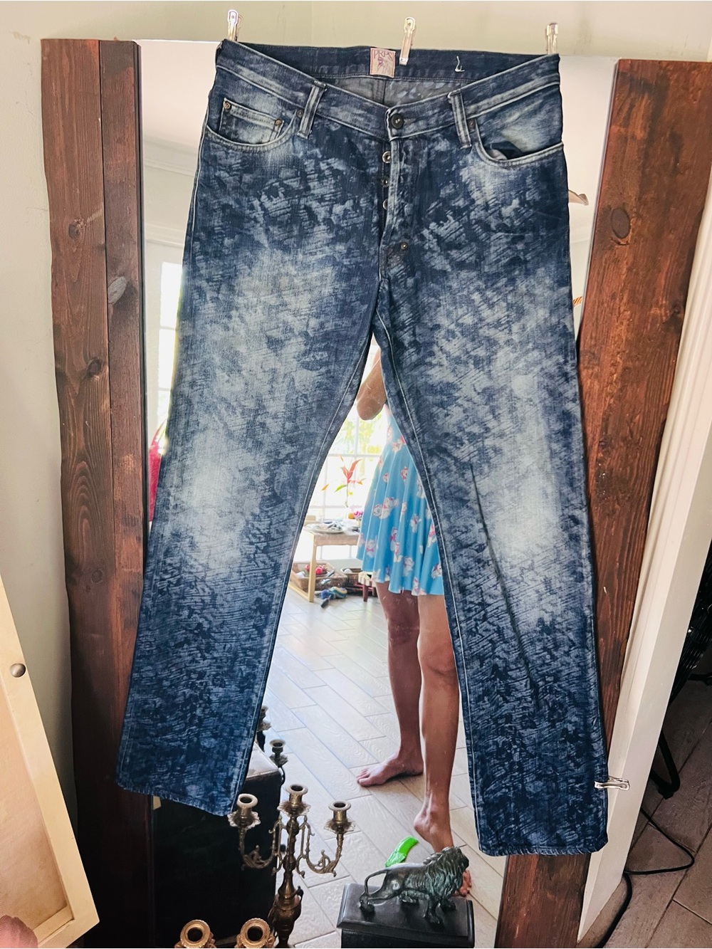 PRPS Men's Demon Selvedge Distressed Acid-Wash Blue Straight Jeans